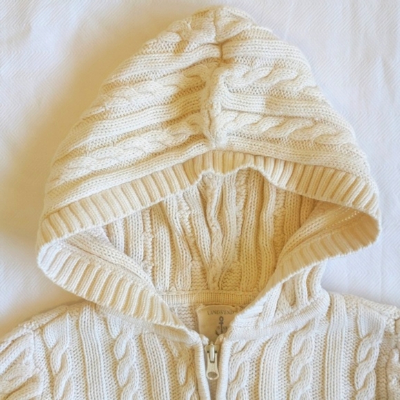 land's end kids cream cable knit zip-up cardigan hoodie sweater size 4 unisex - Picture 2 of 8